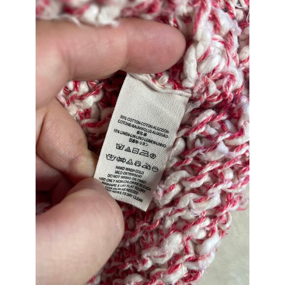 Free People Womans Stretchy Red & Cream V Neck Knit Sweater Top M - Picture 9 of 11